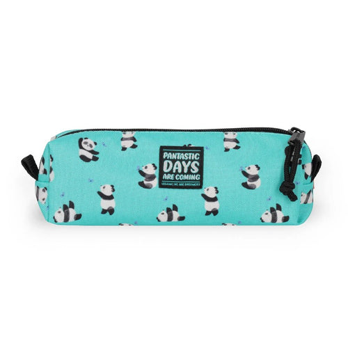 Astuccio Legami Pantastic Days Are Coming: tessuto verde acqua con pandini danzanti, zip con laccetto. Scopri il pencil case panda!