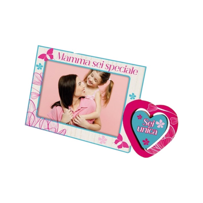 Bellissima cornice 3d per la festa della mamma con cuore 3d girevole e la scritta "Sei Unica"