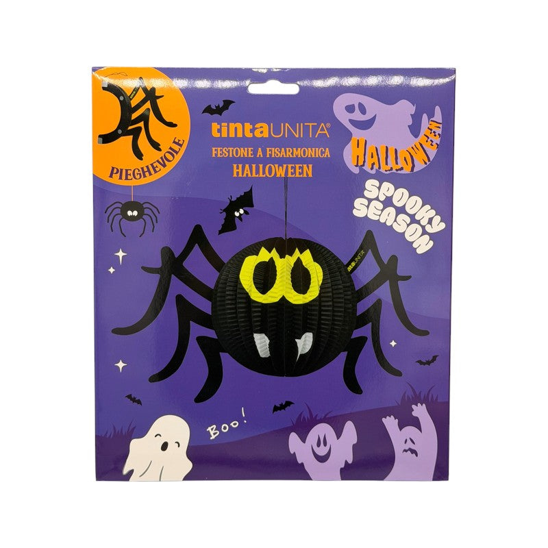 Festone a fisarmonica Halloween Tinta Unita a forma di zucca o ragno: decorazione pieghevole da appendere o appoggiare. Su Viano Shop!