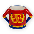 Tazza in ceramica di alta qualità dedicata alle super mamme. Design classico da supereroe di colore rosso con cintura gialla e fondo blu e la scritta "Super Mom"