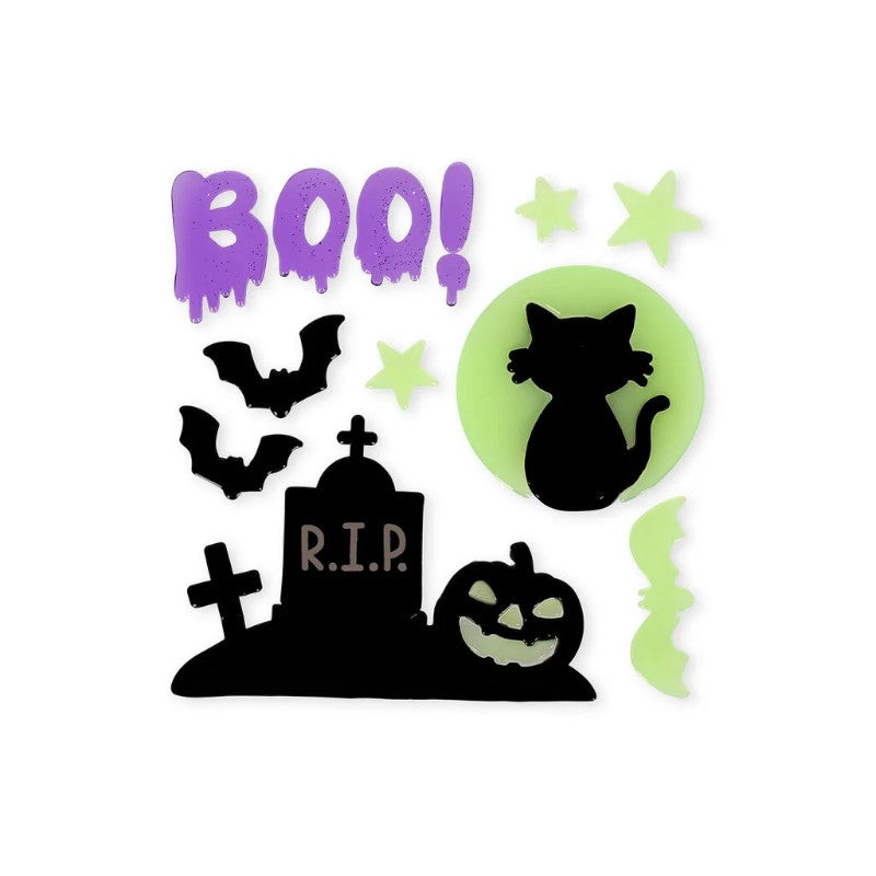 Set adesivi gel Legami Window-Glow: 13 stickers gatto, lapide e zucca glow in the dark per finestre. Edizione limitata Halloween!