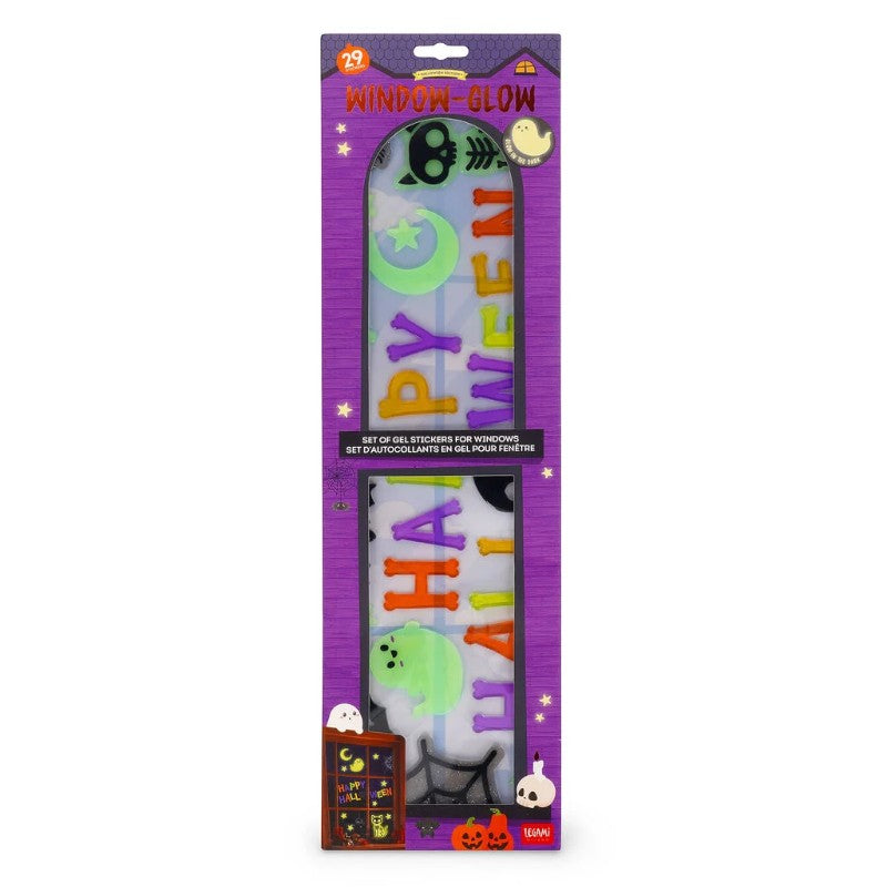 Set adesivi gel Legami Window-Glow Happy Halloween: 29 stickers con scritta glow in the dark per finestre. Edizione limitata! Scoprilo
