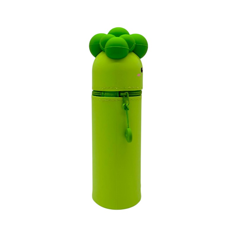 Astuccio kawaii broccolo I-Total Fresh Market — silicone morbido verde, faccina sorridente, zip verde. Regalo originale e sorprendente per la scuola. 