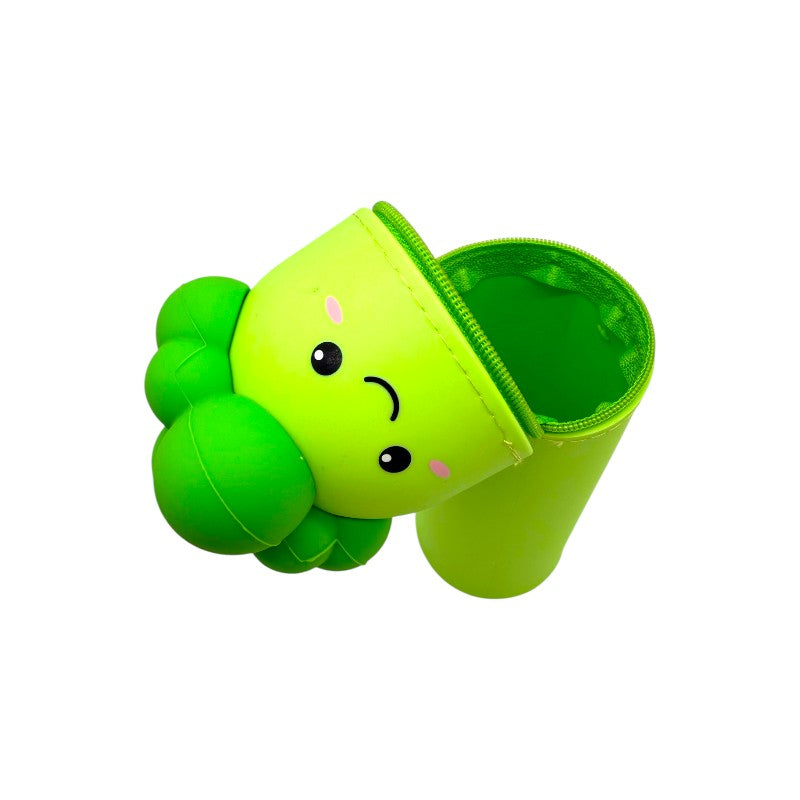 Astuccio kawaii broccolo I-Total Fresh Market — silicone morbido verde, faccina sorridente, zip verde. Regalo originale e sorprendente per la scuola. 