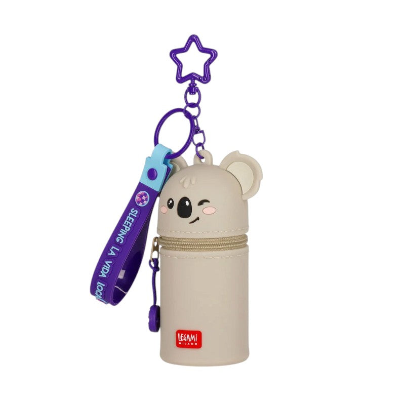 Portachiavi Legami Koala con mini pochette in silicone e zip, laccetto Sleeping La Vida Loca e moschettone a stella. Su Viano Shop!