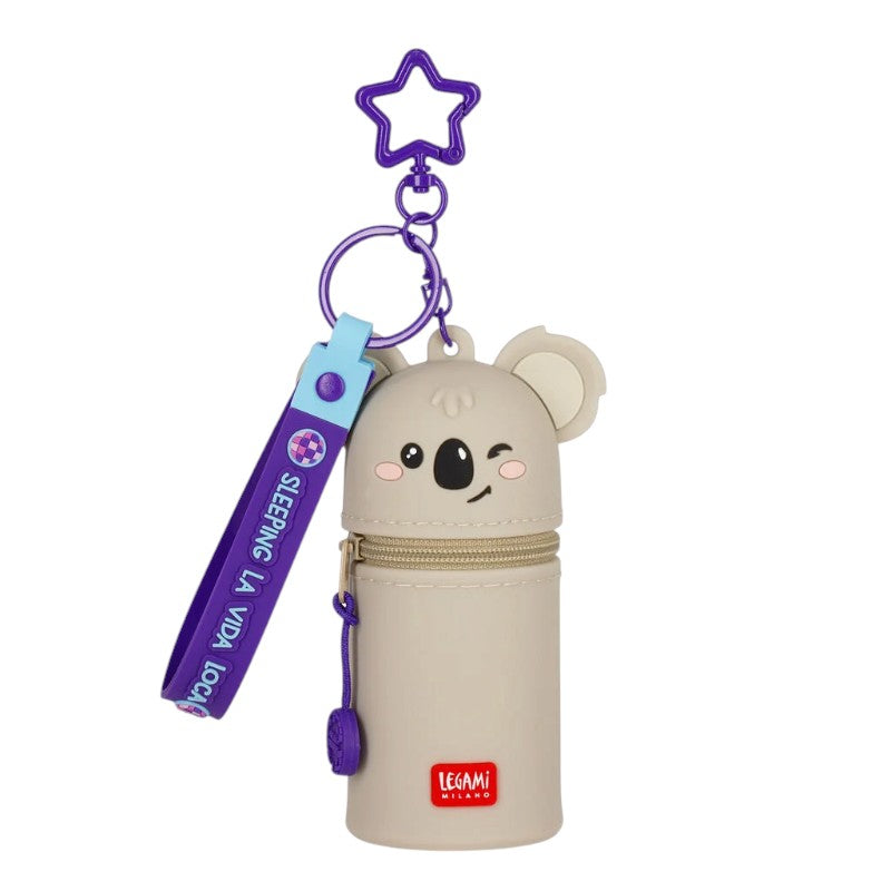 Portachiavi Legami Koala con mini pochette in silicone e zip, laccetto Sleeping La Vida Loca e moschettone a stella. Su Viano Shop!