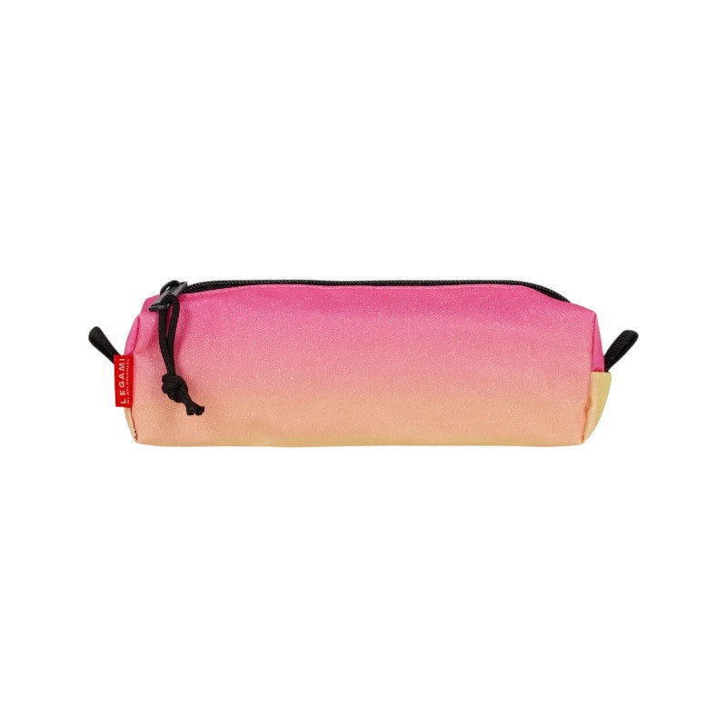 Astuccio Legami Sunset Lover: tessuto ombré rosa-pesca, patch ricamate sole e occhiali a cuore, zip con laccetto. Scopri il pencil case Legami! 
