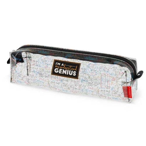 Astuccio Legami I'm a Misunderstood Genius: PVC trasparente con formule matematiche, zip nera. Il pencil case perfetto per gli amanti dei numeri!