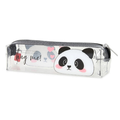 Astuccio Legami Hug Me Panda: PVC trasparente con musetto panda in rilievo e cuoricini, zip nera. Il pencil case perfetto per la scuola!