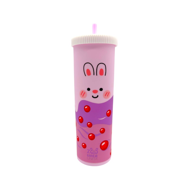 Astuccio tinta unita collezione bubble tea, a forma di bevanda con cannuccia, 3 colori disponibili con zip resistente sul retro