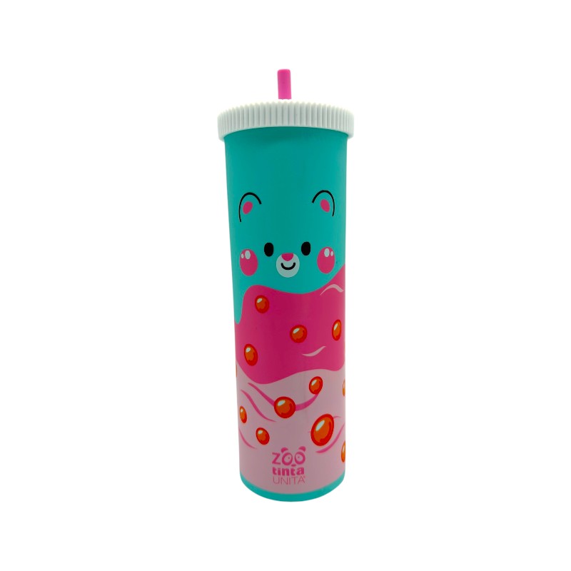 Astuccio tinta unita collezione bubble tea, a forma di bevanda con cannuccia, 3 colori disponibili con zip resistente sul retro