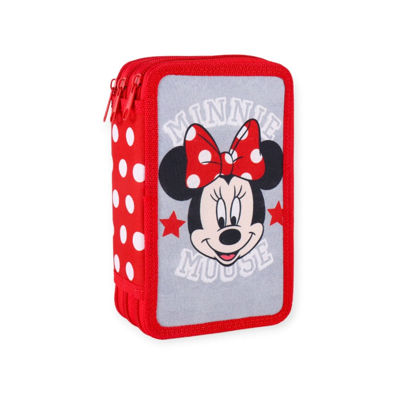 Bellissimo portapenne completo a tre scomparti. Design disney a tema Minnie Mouse, completo di pennarelli e matite Giotto