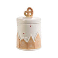 Bellissimo barattolo in ceramica a tema natalizio con delle casette innevate