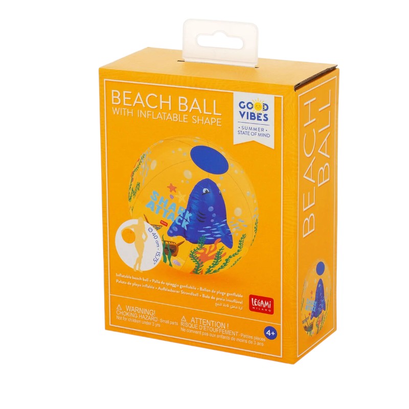 Palla spiaggia gonfiabile Legami Shark Attack 40cm: PVC trasparente, squalo 3D interno a doppia camera. Divertimento esplosivo per bambini 4+. Scoprila!
