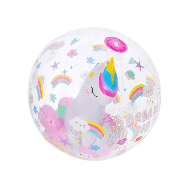 Palla spiaggia gonfiabile Legami Dream Big 40cm: PVC trasparente, unicorno 3D interno a doppia camera. Regalo magico per bambine 4+. Scoprila su Viano Shop!
