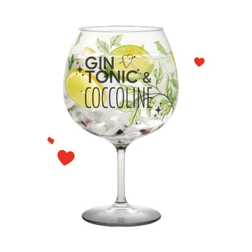 Bellissimo bicchiere in vetro trasparente con la scritta "Gin Toni &amp; Coccoline"