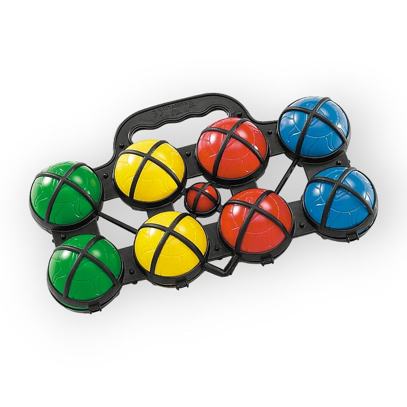 Set 8 bocce da spiaggia in plastica. 8 bocce di 4 diversi colori con boccino compreso