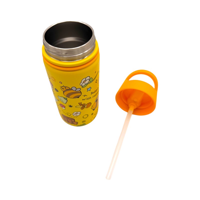 Borraccia termica I-Total Ape 420ml: acciaio inox triplo strato, 12h caldo e 24h freddo, cannuccia lavabile. Design kawaii per bambini