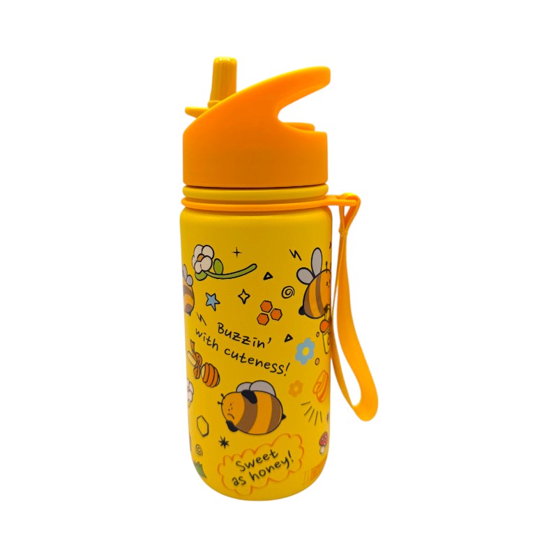 Borraccia termica I-Total Ape 420ml: acciaio inox triplo strato, 12h caldo e 24h freddo, cannuccia lavabile. Design kawaii per bambini