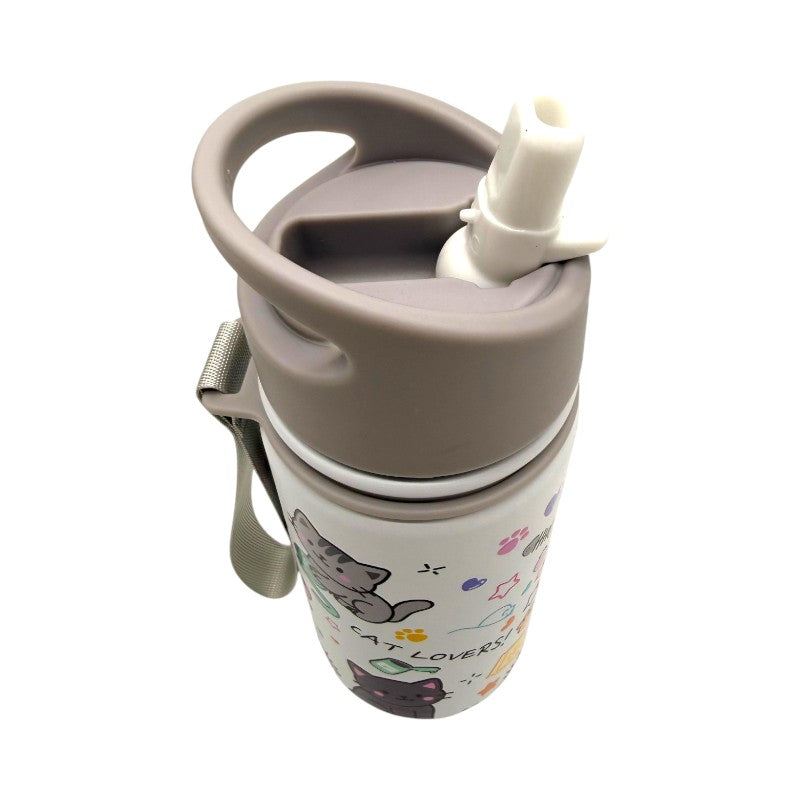 Borraccia termica I-Total Gatto 420ml: acciaio inox triplo strato, 12h caldo e 24h freddo, cannuccia lavabile. Design kawaii cat per bambine. Scoprila!