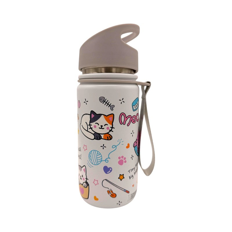 Borraccia termica I-Total Gatto 420ml: acciaio inox triplo strato, 12h caldo e 24h freddo, cannuccia lavabile. Design kawaii cat per bambine. Scoprila!