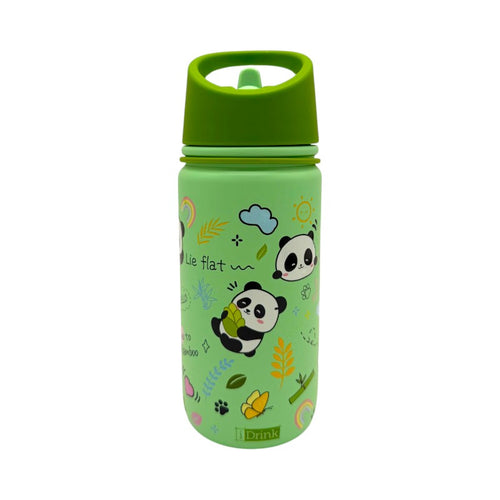 Borraccia termica I-Total Panda 420ml: acciaio inox triplo strato, 12h caldo e 24h freddo, cannuccia lavabile. Design kawaii per bambini. 