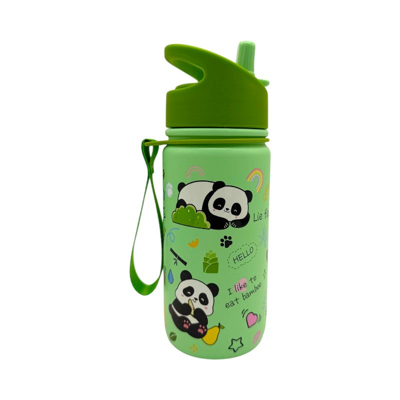 Borraccia termica I-Total Panda 420ml: acciaio inox triplo strato, 12h caldo e 24h freddo, cannuccia lavabile. Design kawaii per bambini. 