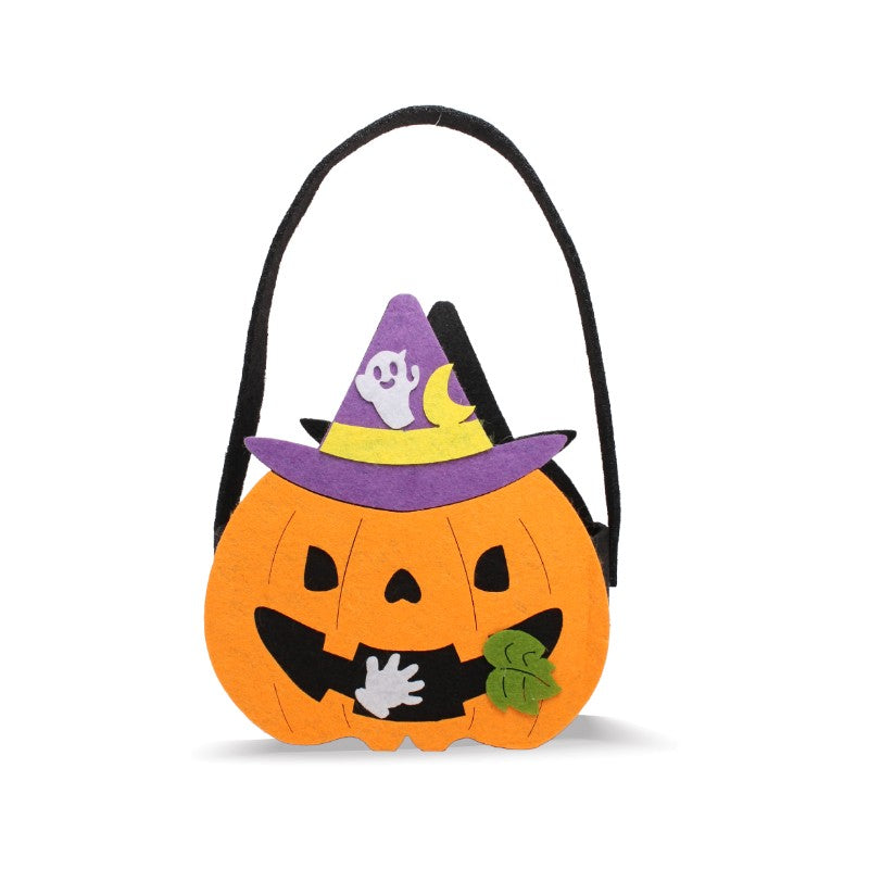 Borsetta portadolcetti di Halloween in feltro con manico: castello stregato o zucca con cappello da strega, per dolcetto o scherzetto. Su Viano Shop!