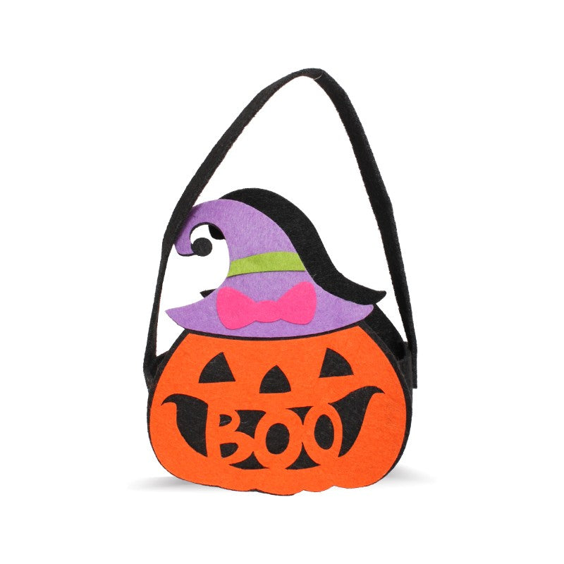Borsetta portadolcetti di Halloween in feltro con manico: castello stregato o zucca con cappello da strega, per dolcetto o scherzetto. Su Viano Shop!