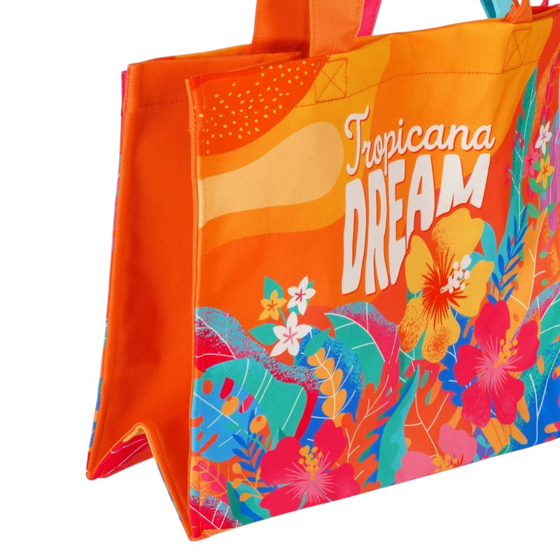Borsa mare Legami Tropicana Dream limited edition: design floreale tropicale, bottone magnetico, tasca interna, fino a 15kg. L 47x61,5cm. Scoprila!
