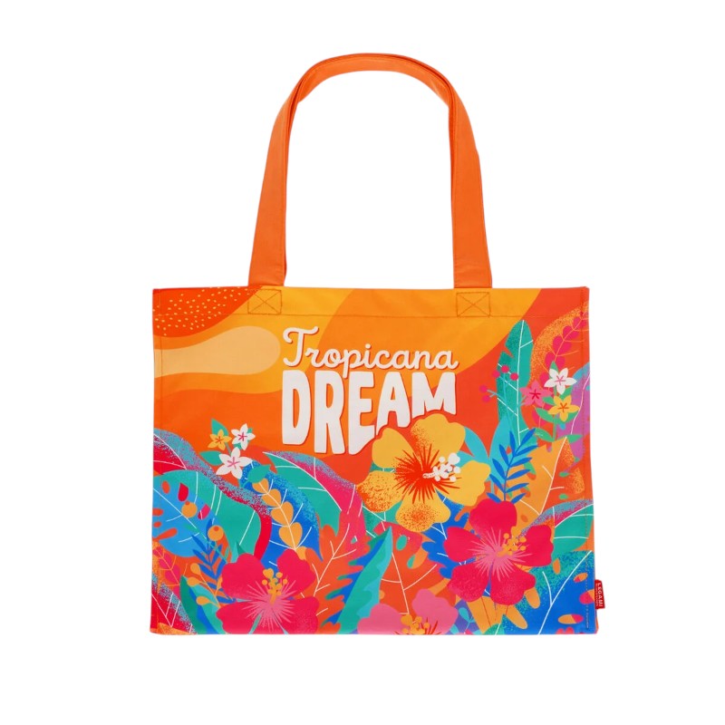 Borsa mare Legami Tropicana Dream limited edition: design floreale tropicale, bottone magnetico, tasca interna, fino a 15kg. L 47x61,5cm. Scoprila!
