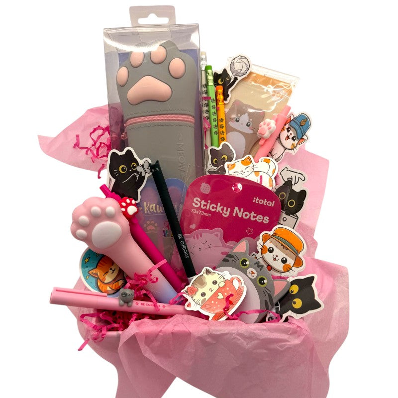 Box regalo gattino Viano Shop — 22 pezzi cartoleria kawaii Legami e I-Total a tema gatto, già confezionato. Regalo compleanno perfetto per cat lover.