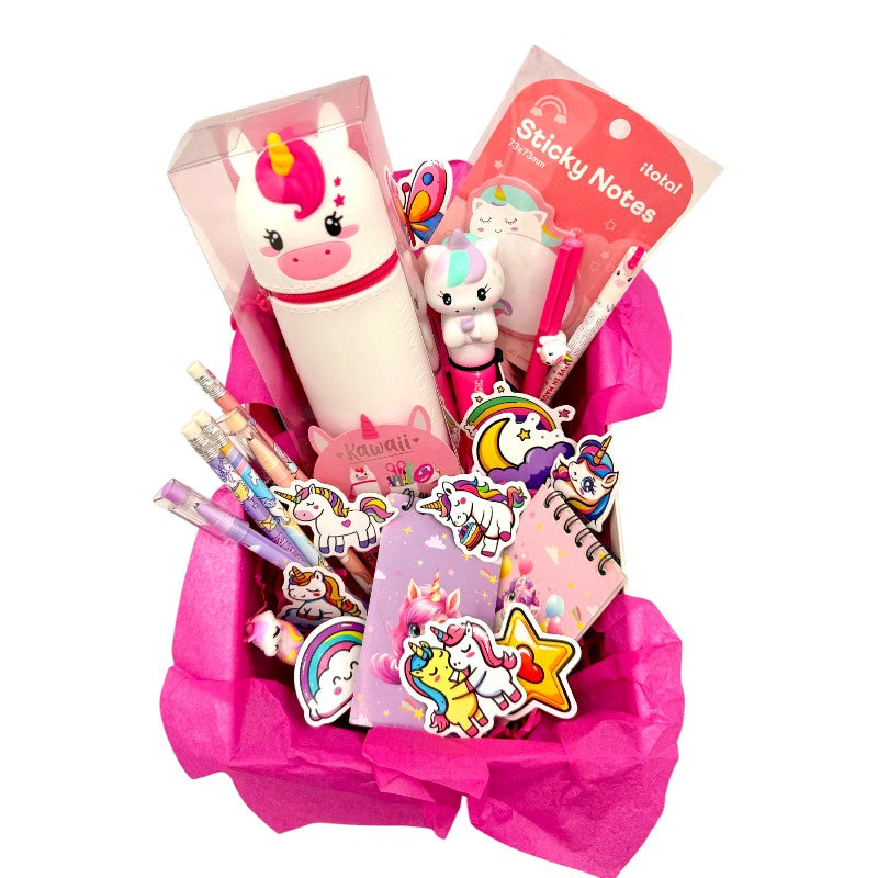 Box regalo unicorno Viano Shop — 23 pezzi cartoleria kawaii Legami e I-Total, già confezionato. Regalo compleanno perfetto per bambine. 