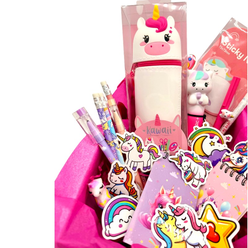 Box regalo unicorno Viano Shop — 23 pezzi cartoleria kawaii Legami e I-Total, già confezionato. Regalo compleanno perfetto per bambine. 
