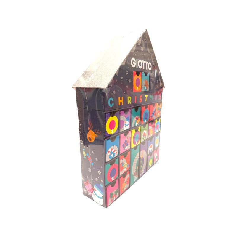 Calendario dell’Avvento Giotto Christmas 2026 a casetta con 24 cassetti di sorprese creative: matite, gomme e acquerelli. Su Viano Shop!