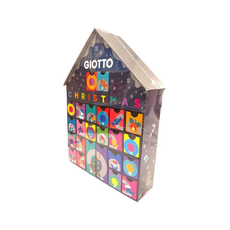 Calendario dell’Avvento Giotto Christmas 2026 a casetta con 24 cassetti di sorprese creative: matite, gomme e acquerelli. Su Viano Shop!