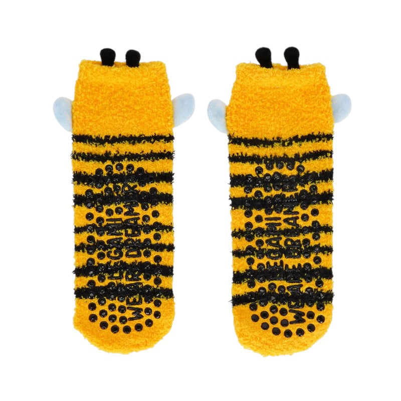Calzini antiscivolo bambini Legami Ape gialli a righe con musetto ricamato: morbidi ed elastici, taglia 26-34. Su Viano Shop!