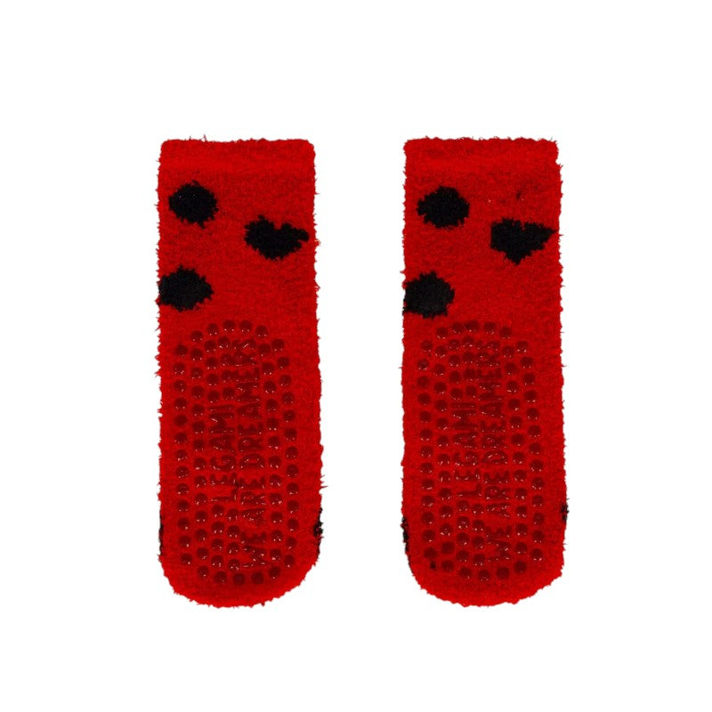 Calzini antiscivolo Legami Coccinella con antenne in rilievo e cuoricini: morbidi ed elastici, taglie 26-34 e 35-42. Su Viano Shop!