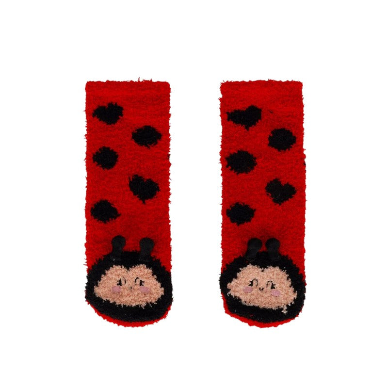 Calzini antiscivolo Legami Coccinella con antenne in rilievo e cuoricini: morbidi ed elastici, taglie 26-34 e 35-42. Su Viano Shop!