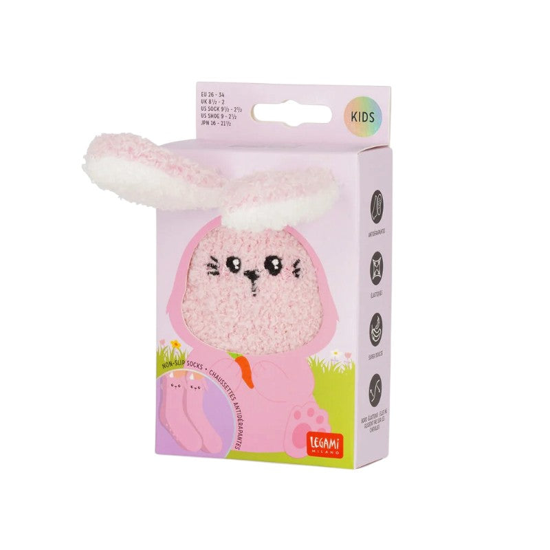 Calzini antiscivolo Legami Coniglio rosa con orecchie in rilievo: morbidi ed elastici, taglie 26-34 e 35-42. Scoprili su Viano Shop!
