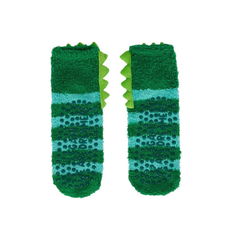 Calzini antiscivolo Legami Dinosauro verdi con musetto ricamato: morbidi ed elastici, taglie 26-34 e 35-42. Scoprili su Viano Shop!