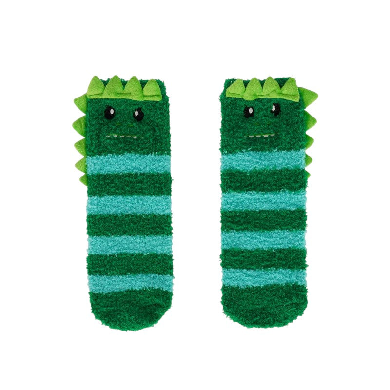 Calzini antiscivolo Legami Dinosauro verdi con musetto ricamato: morbidi ed elastici, taglie 26-34 e 35-42. Scoprili su Viano Shop!