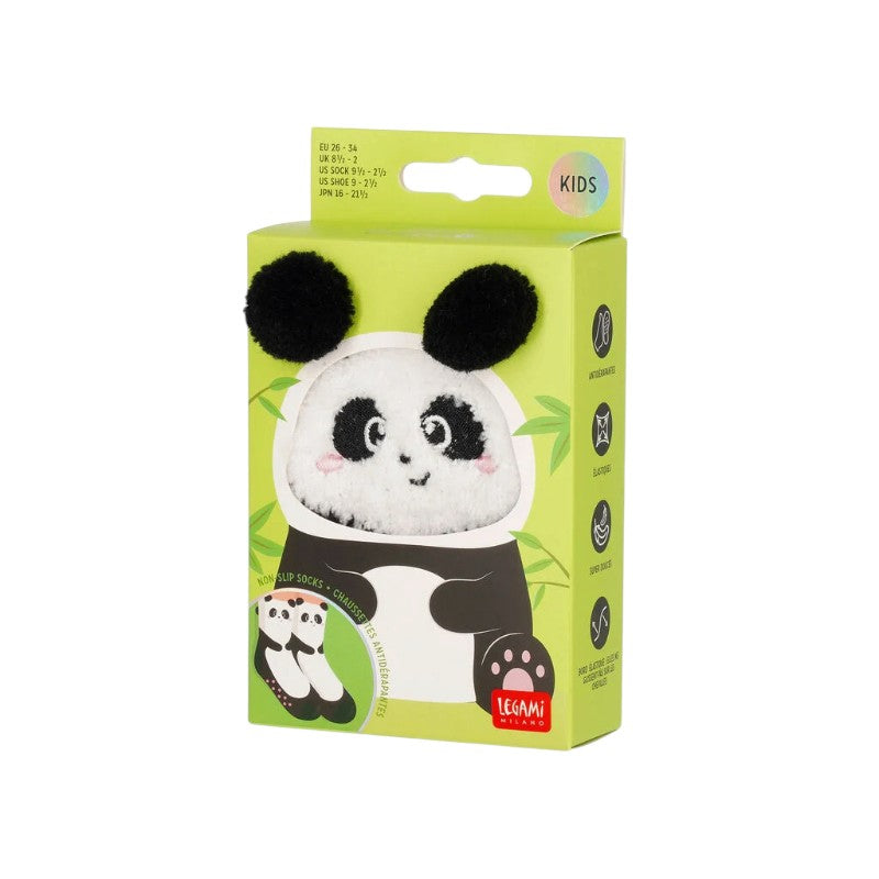 Calzini antiscivolo Legami Panda con orecchie a pon pon e musetto ricamato: morbidi ed elastici, taglie 26-34 e 35-42. Su Viano Shop!