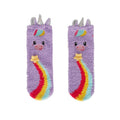 Calzini antiscivolo Legami Unicorno lilla con corno glitterato e arcobaleno: morbidi ed elastici, taglie 26-34 e 35-42. Su Viano Shop!