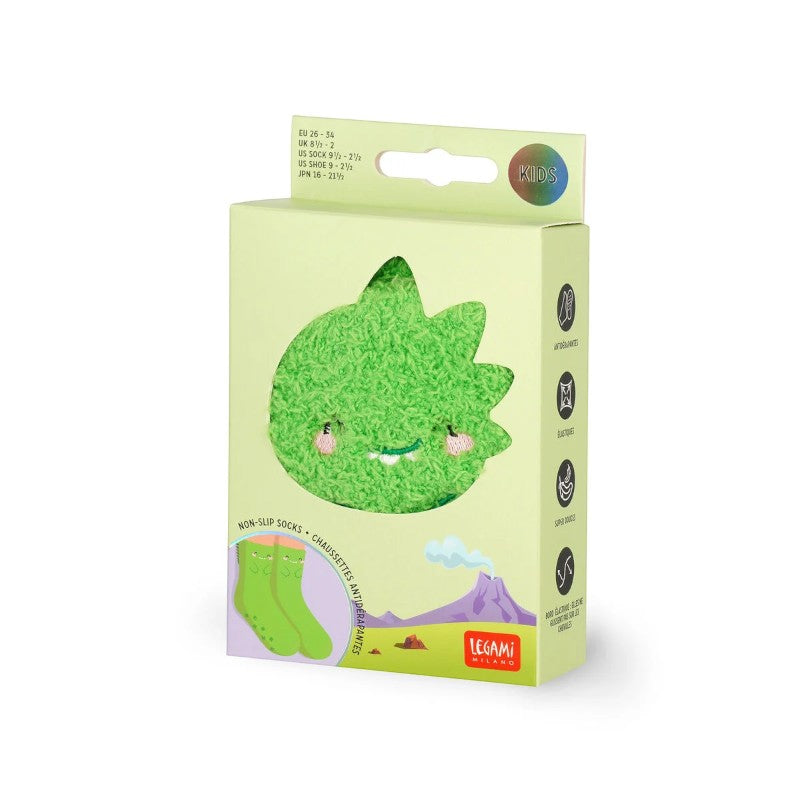 Calze antiscivolo Legami Dinosauro in tessuto elasticizzato con suola antiscivolo, design kawaii con cresta. Comfort per bambini! Scoprile