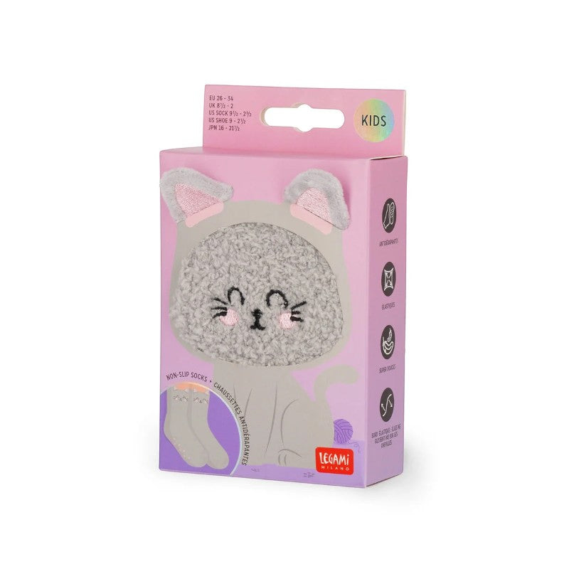 Calze antiscivolo Legami Gatto in tessuto elasticizzato con suola antiscivolo, design kawaii con orecchie soffici. Comfort per bambini!