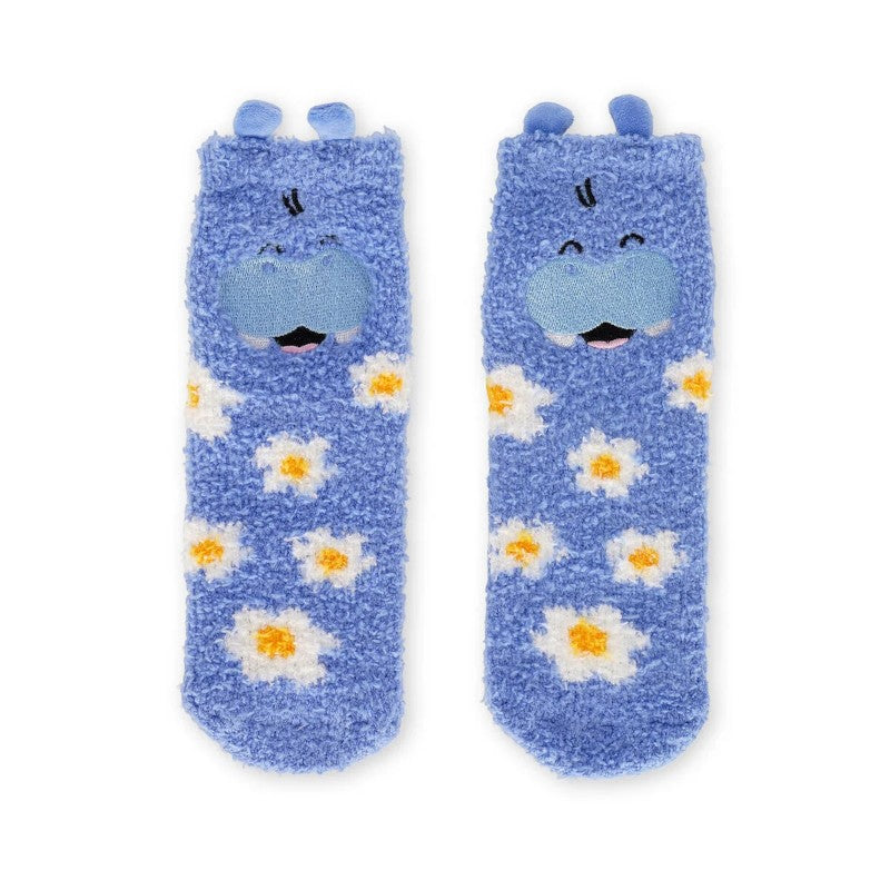 Calze antiscivolo Legami Ippopotamo in tessuto elasticizzato con suola antiscivolo, design kawaii a fiori. Comfort per bambini! Scoprile