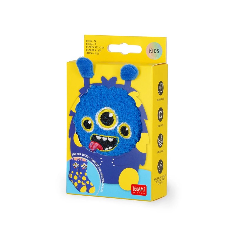 Calze antiscivolo Legami Mostro in tessuto elasticizzato con suola antiscivolo, design kawaii tre occhi. Comfort per bambini! Scoprile 