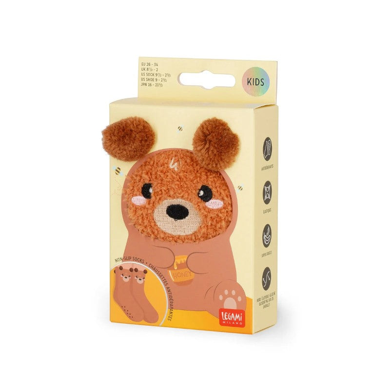 Calze antiscivolo Legami Orso in tessuto elasticizzato con suola antiscivolo, design kawaii con orecchie pon pon. Comfort per bambini!