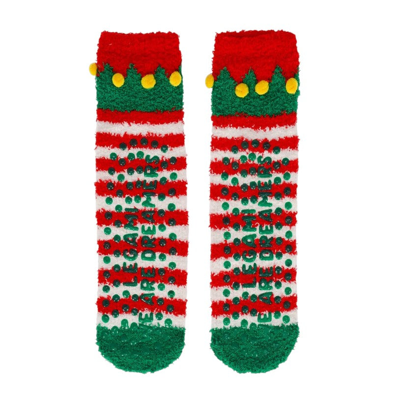 Calzini antiscivolo di Natale Legami Elfo a righe con pon pon: morbidi ed elastici, taglie 28-34 e 35-42. Scoprili su Viano Shop!